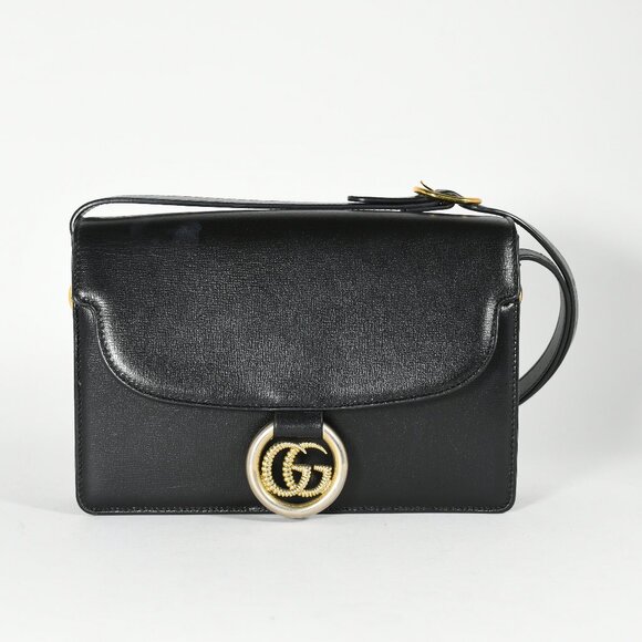 Gucci Small GG Ring Shoulder Bag - Black Leather, Gold Hardware - Picture 1 of 13